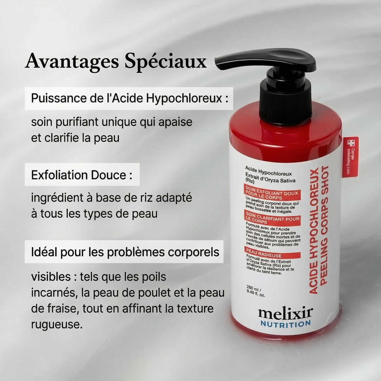 Soin exfoliant corps à l’acide hypochloreux